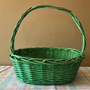 Vibrant Vintage Green Wicker Basket With Handle